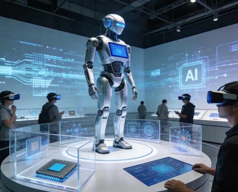 2027年北京国际人工智能应用与机器人创新博览会AI Show展馆现场,专业观众参观实况